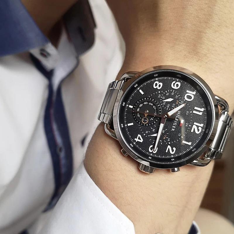  Shop Authentic Tommy Hilfiger Briggs Chronograph Black Dial Silver Steel Strap Watch for Men - 1791422 - Luxxuri