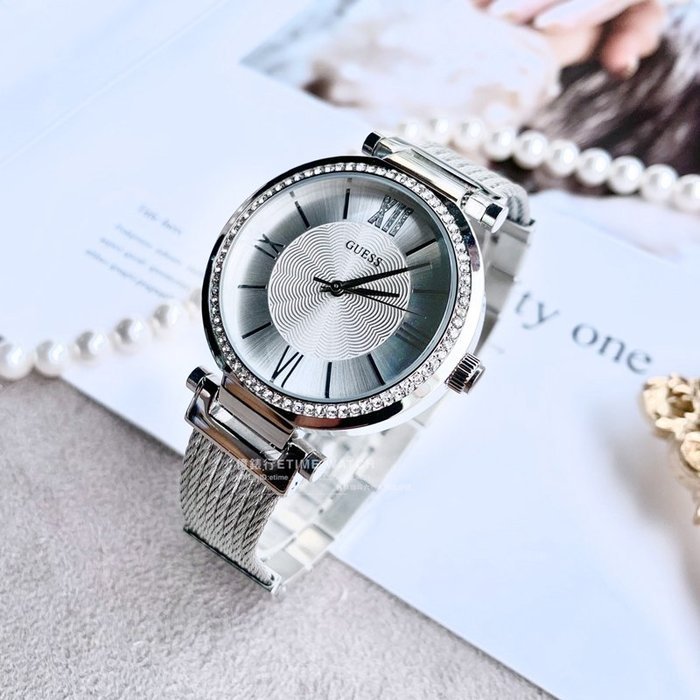 Shop Authentic Guess Soho Silver DIal Stainless Steel Mesh Bracelet Watch For Women - W0638L1 - Luxxuri