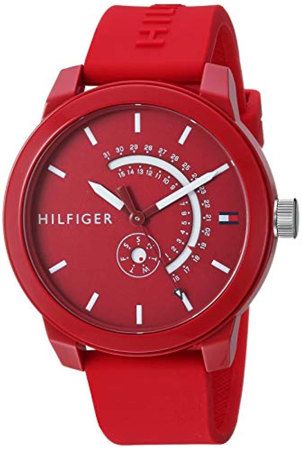 Shop Authentic Tommy Hilfiger Denim Quartz Red Dial Red Rubber Strap Watch for Men - 1791480 - Luxxuri
