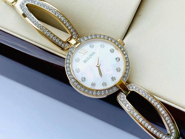  Shop Authentic Bulova Crystal Collection Mother of Pearl Dial Gold Steel Strap Watch for Women - 98L225 - Luxxuri