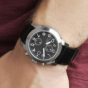  Shop Authentic Marc Jacobs Larry Chronograph Black Dial Black Leather Strap Watch for Men - MBM5033 - Luxxuri
