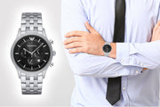  Shop Authentic Emporio Armani Chronograph Black Dial Silver Steel Strap Watch For Men - AR11017 - Luxxuri