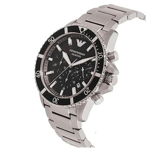  Shop Authentic Emporio Armani Diver Chronograph Quartz Black Dial Silver Steel Strap Watch For Men - AR11360 - Luxxuri