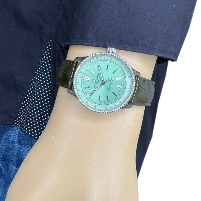  Shop Authentic Breitling Navitimer Automatic 35 Green Dial Green Leather Strap Watch for Women - A17395361L1P1 - Luxxuri
