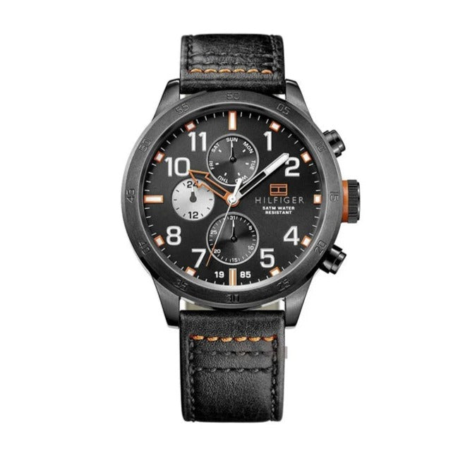 Shop Authentic Tommy Hilfiger Trent Multifunction Black Dial Black Leather Strap Watch for Men - 1791136 - Luxxuri