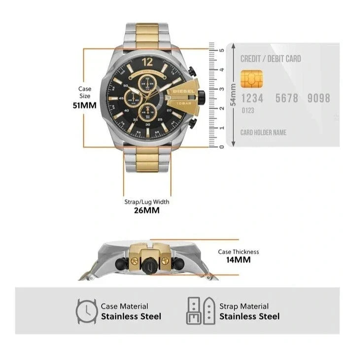  Shop Authentic Diesel Mega Chief Chronograph Black Dial Two Tone Steel Strap Watch For Men - DZ4581 - Luxxuri