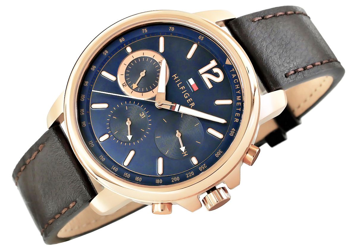  Shop Authentic Tommy Hilfiger London Chronograph Blue Dial Brown Leather Strap Watch for Men - 1791532 - Luxxuri
