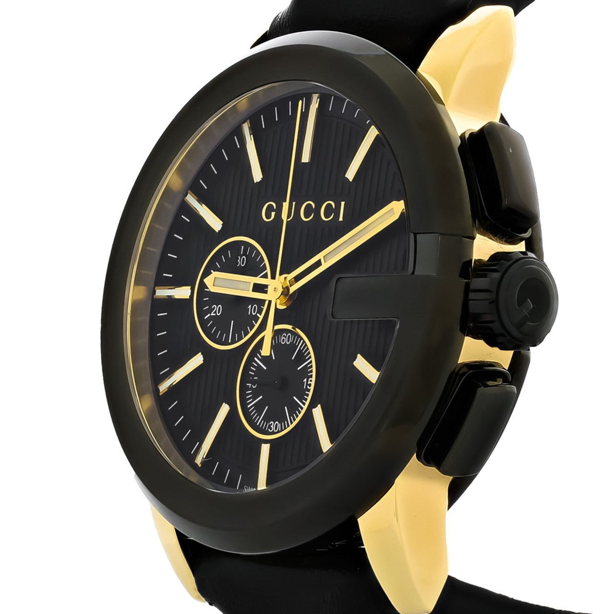 Shop Authentic Gucci G Chrono Black Dial Black Leather Strap Watch For Men - YA101203 - Luxxuri