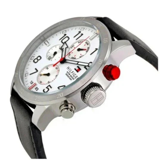  Shop Authentic Tommy Hilfiger Trent Multifunction White Dial Black Leather Strap Watch for Men - 1791138 - Luxxuri