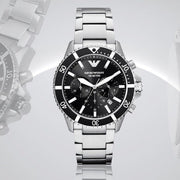  Shop Authentic Emporio Armani Diver Chronograph Quartz Black Dial Silver Steel Strap Watch For Men - AR11360 - Luxxuri