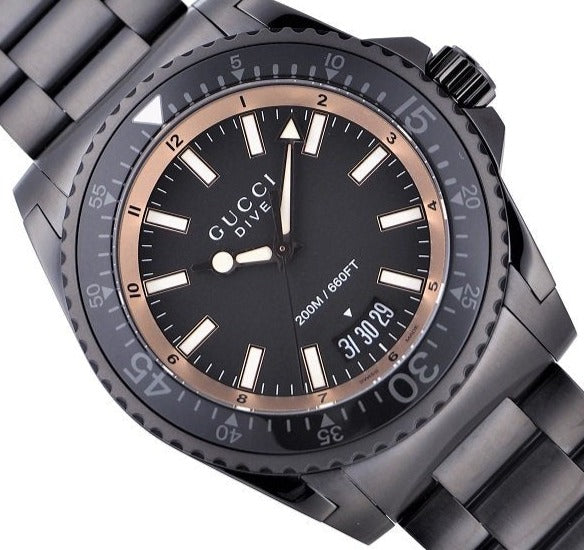  Shop Authentic Gucci Dive Quartz Black Dial Black Steel Strap Watch For Men - YA136213 - Luxxuri