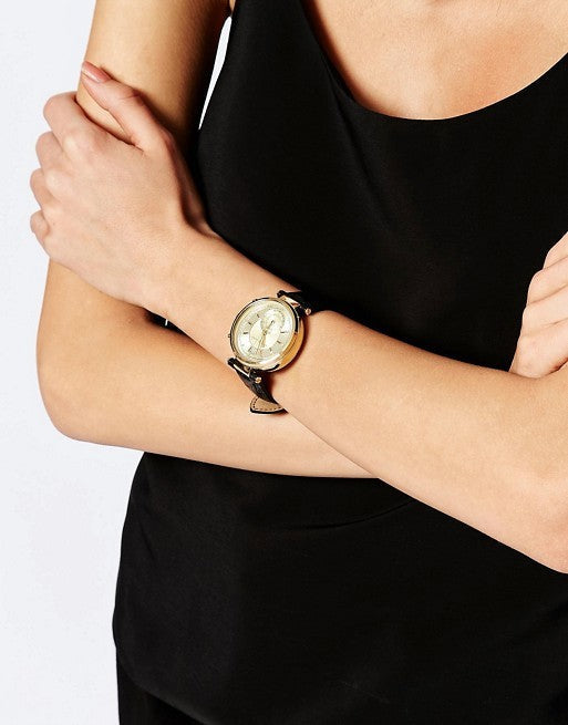  Shop Authentic Michael Kors Sawyer Champagne Dial Black Leather Strap Watch for Women - MK2433 - Luxxuri