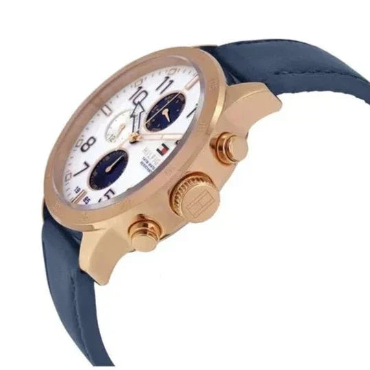  Shop Authentic Tommy Hilfiger Trent Quartz White Dial Blue Leather Strap Watch for Men - 1791139 - Luxxuri