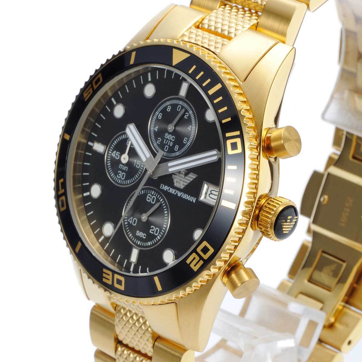  Shop Authentic Emporio Armani Chronograph Black Dial Gold Steel Strap Watch For Men - AR5857 - Luxxuri