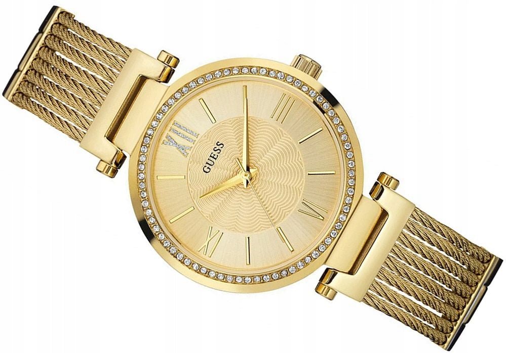  Shop Authentic Guess Soho Champagne Dial Stainless Steel Mesh Bracelet Watch For Women - W0638L2 - Luxxuri