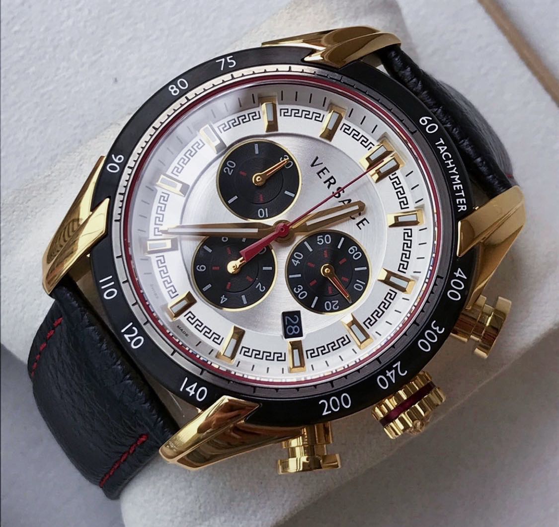  Shop Authentic Versace V-Ray Chronograph White Dial Black Leather Strap Watch for Men - VDB040014 - Luxxuri