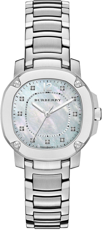  Shop Authentic Burberry The Britain Diamonds Mother of Pearl Dial Silver Steel Strap Watch for Women - BBY1804 - Luxxuri