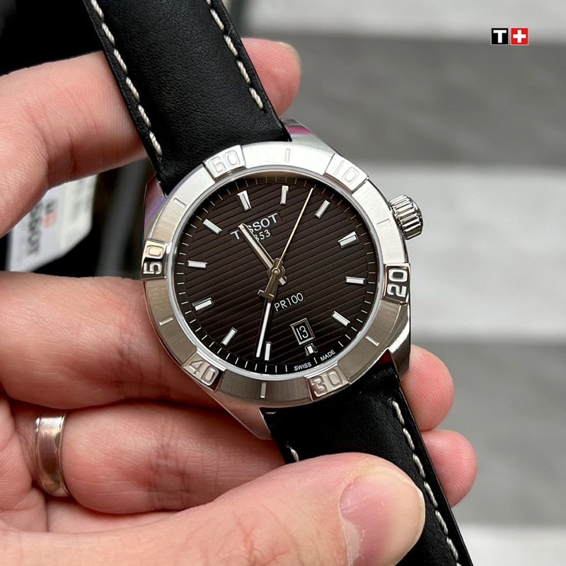  Shop Authentic Tissot PR 100 Sport Quartz Chronograph Black Dial Black Leather Strap Watch For Men - T101.617.16.051.00 - Luxxuri