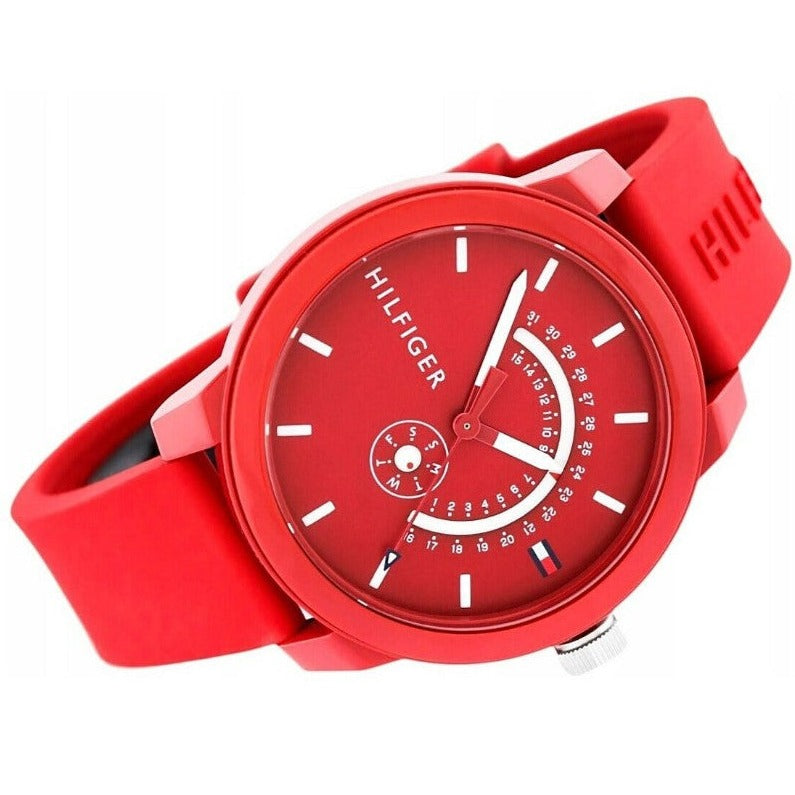  Shop Authentic Tommy Hilfiger Denim Quartz Red Dial Red Rubber Strap Watch for Men - 1791480 - Luxxuri