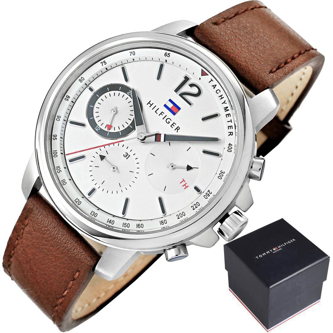  Shop Authentic Tommy Hilfiger Landon Chronograph White Dial Brown Leather Strap Watch for Men - 1791531 - Luxxuri