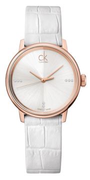  Shop Authentic Calvin Klein Accent White Dial White Leather Strap Watch for Women - K2Y2Y6KW - Luxxuri