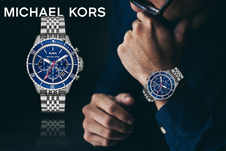  Shop Authentic Michael Kors Bayville Chronograph Blue Dial Grey Steel Strap Watch For Men - MK8727 - Luxxuri