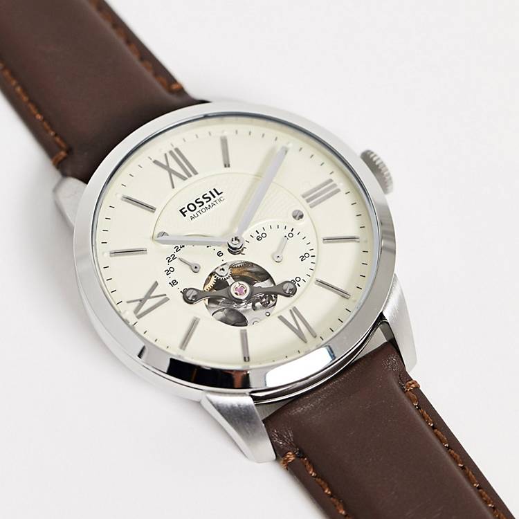  Shop Authentic Fossil Townsman Automatic White Dial Brown Leather Strap Watch for Men - ME3064 - Luxxuri