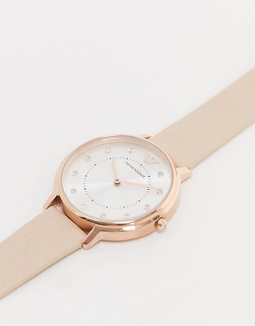  Shop Authentic Emporio Armani Kappa Rose Gold & White Dial Beige Nude Leather Strap Watch For Women - AR2510 - Luxxuri