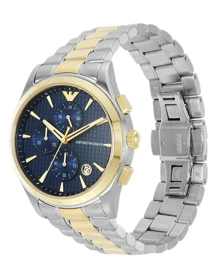  Shop Authentic Emporio Armani Paolo Chronograph Blue Dial Two Tone Steel Strap Watch For Men - AR11579 - Luxxuri