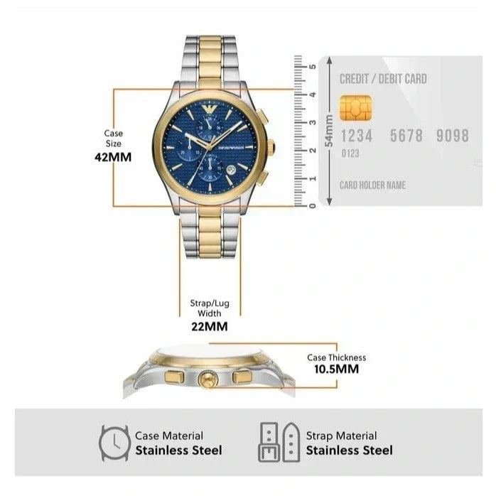  Shop Authentic Emporio Armani Paolo Chronograph Blue Dial Two Tone Steel Strap Watch For Men - AR11579 - Luxxuri