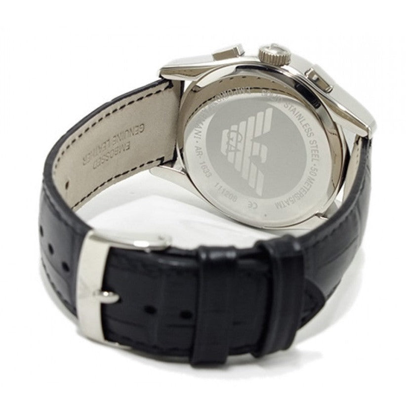  Shop Authentic Emporio Armani Valente Chronograph Black Dial Black Leather Strap Watch For Men - AR1633 - Luxxuri