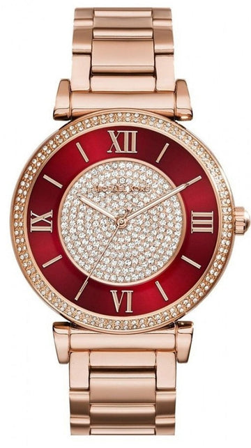  Shop Authentic Michael Kors Caitlin Red Dial Rose Gold Stainless Steel Strap Watch for Women - MK3377 - Luxxuri