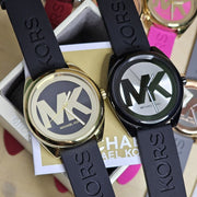 Shop Authentic Michael Kors Janelle Quartz Silver Dial Black Rubber Strap Watch For Women - MK7138 - Luxxuri