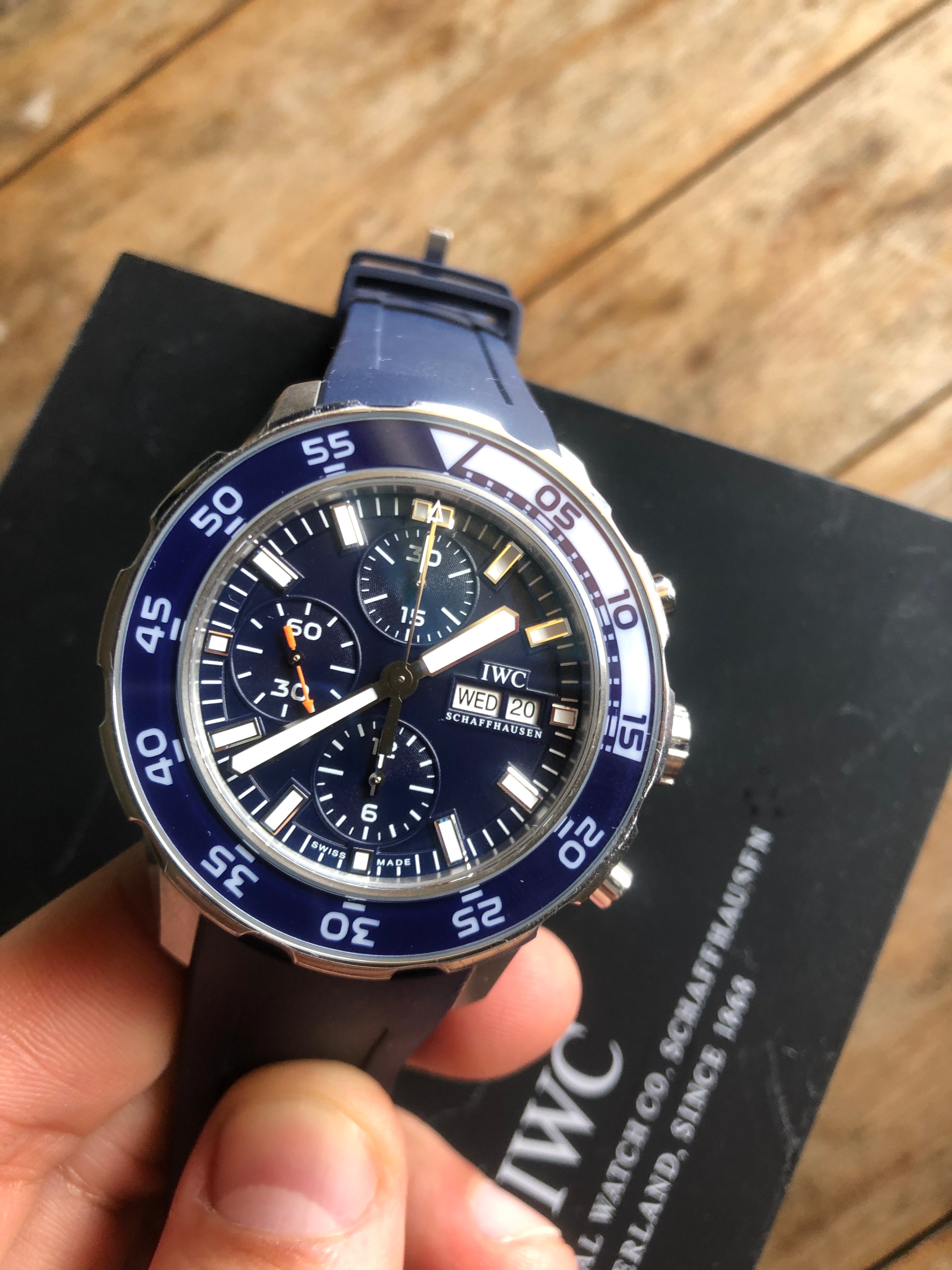  Shop Authentic IWC Aquatimer Chronograph Blue Dial Blue Rubber Strap Watch for Men - IW376711 - Luxxuri
