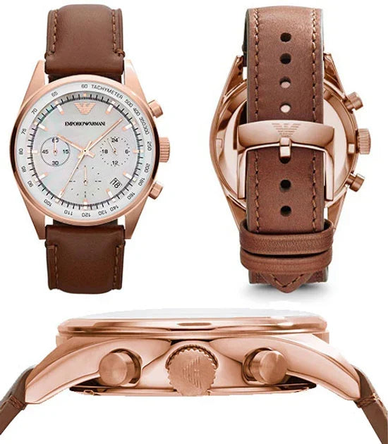  Shop Authentic Emporio Armani Sportivo Chronograph White Dial Brown Leather Strap Watch For Men - AR5996 - Luxxuri