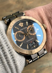  Shop Authentic Versace Aion Chronograph Black Dial Black Steel Strap Watch for Men - VE1D01620 - Luxxuri