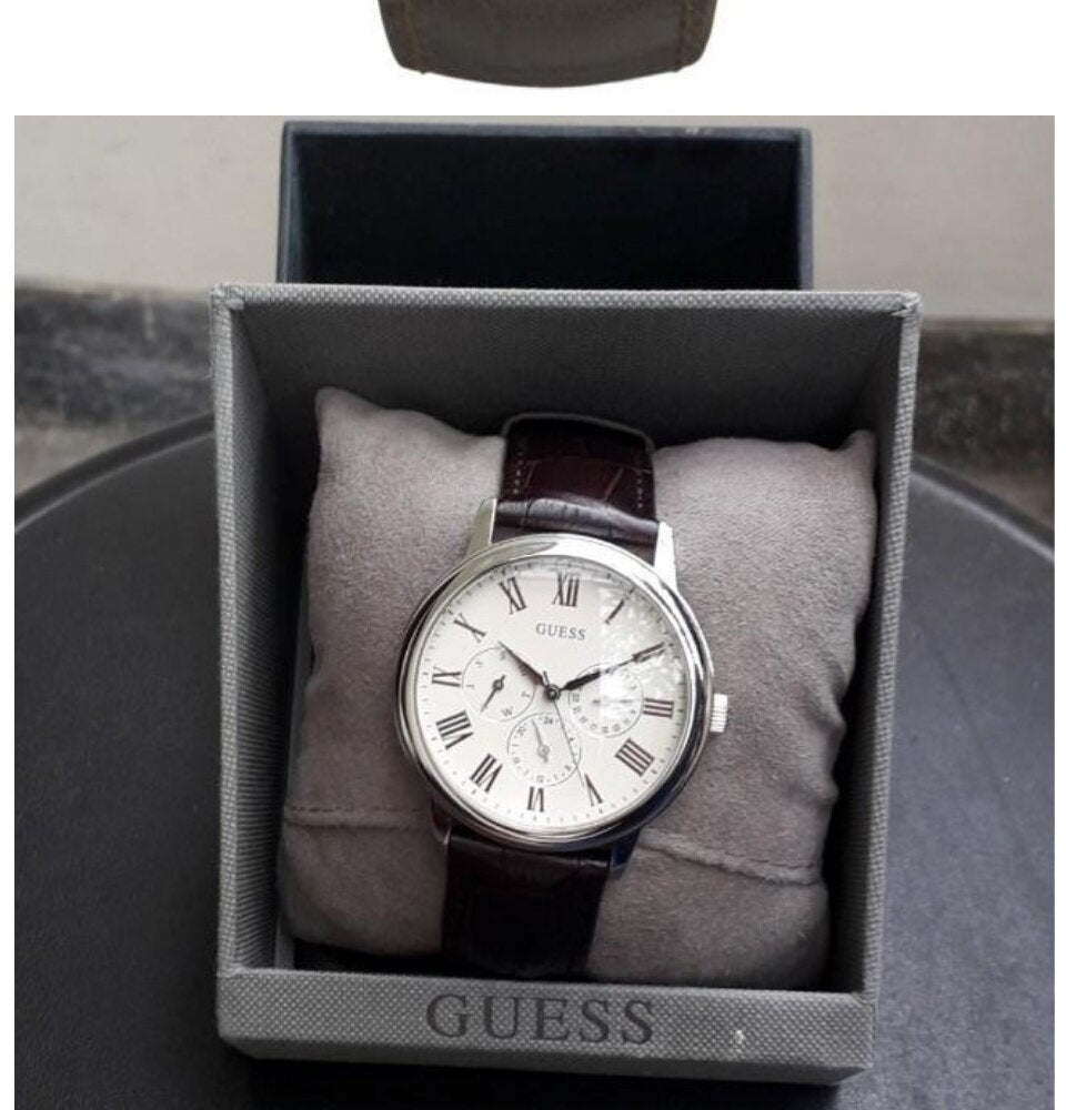  Shop Authentic Guess Wafer Quartz White Dial Brown Leather Strap Watch For Men - W70016G2 - Luxxuri