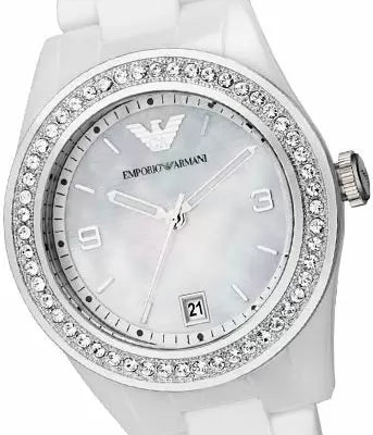  Shop Authentic Emporio Armani Ceramica White Mother of Pearl Dial Stainless Steel Strap Watch For Women - AR1426 - Luxxuri