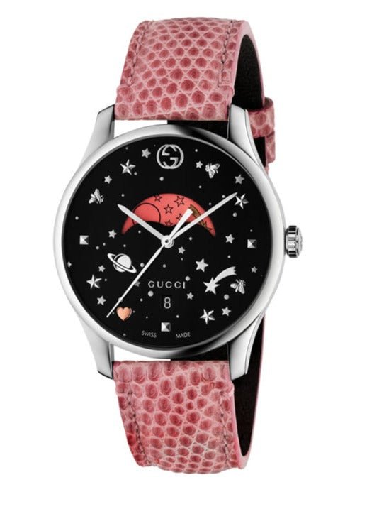  Shop Authentic Gucci G-Timeless Moonphase Black Dial Pink Leather Strap Watch For Women - YA1264046 - Luxxuri
