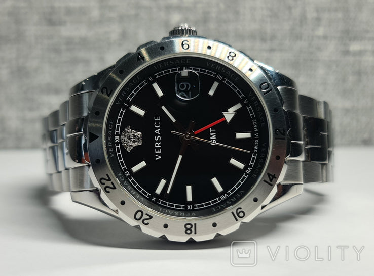  Shop Authentic Versace Hellenyium GMT Black Dial Silver Steel Strap Watch for Men - V11020015 - Luxxuri