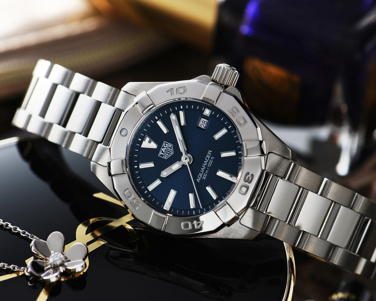  Shop Authentic Tag Heuer Aquaracer Blue Dial Silver Steel Strap Watch for Women - WBD1412.BA0741 - Luxxuri