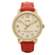 Coach Delancey Ivory Dial Orange Leather Strap Watch for Women - 14502719