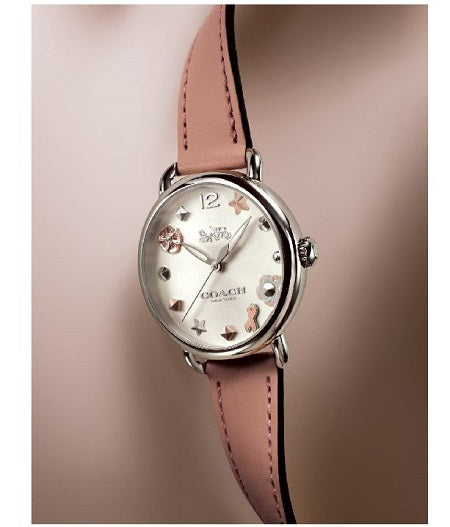 Coach Delancey White Dial Pink Leather Strap Watch for Women - 14502799