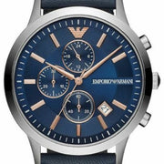  Shop Authentic Emporio Armani Renato Chronograph Blue Dial Black Leather Strap Watch For Men - AR11216 - Luxxuri