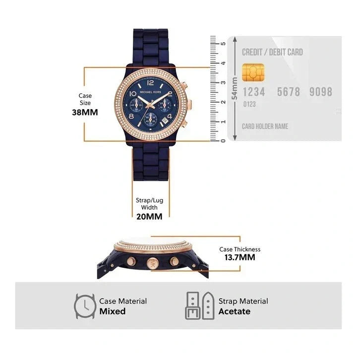  Shop Authentic Michael Kors Runway Chronograph Blue Dial Blue Steel Strap Watch for Women - MK7423 - Luxxuri