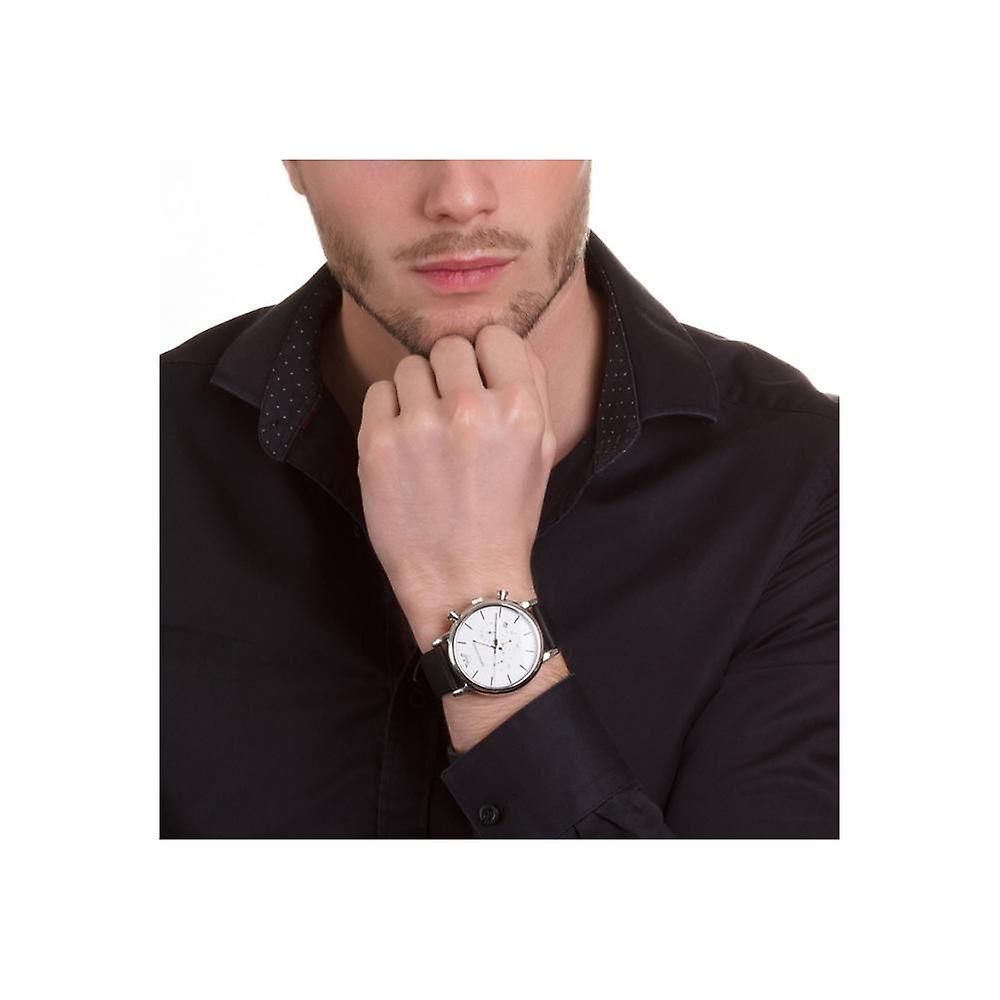  Shop Authentic Emporio Armani Classic Quartz Chronograph White Dial Black Leather Strap Watch For Men - AR1807 - Luxxuri