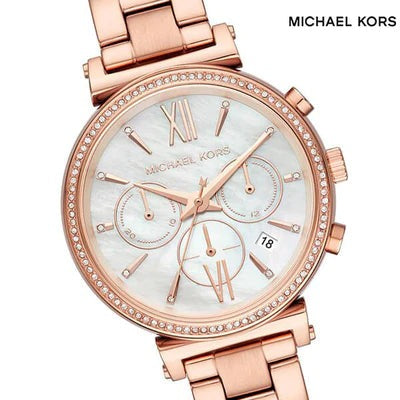  Shop Authentic Michael Kors Sofie Chronograph Mother of Pearl White Dial Rose Gold Steel Strap Watch For Women - MK6576 - Luxxuri