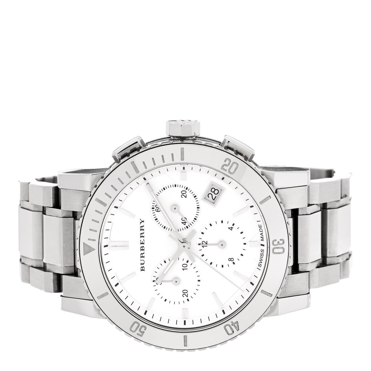  Shop Authentic Burberry City Chronograph White Dial Silver Steel Strap Watch For Women - BU9700 - Luxxuri