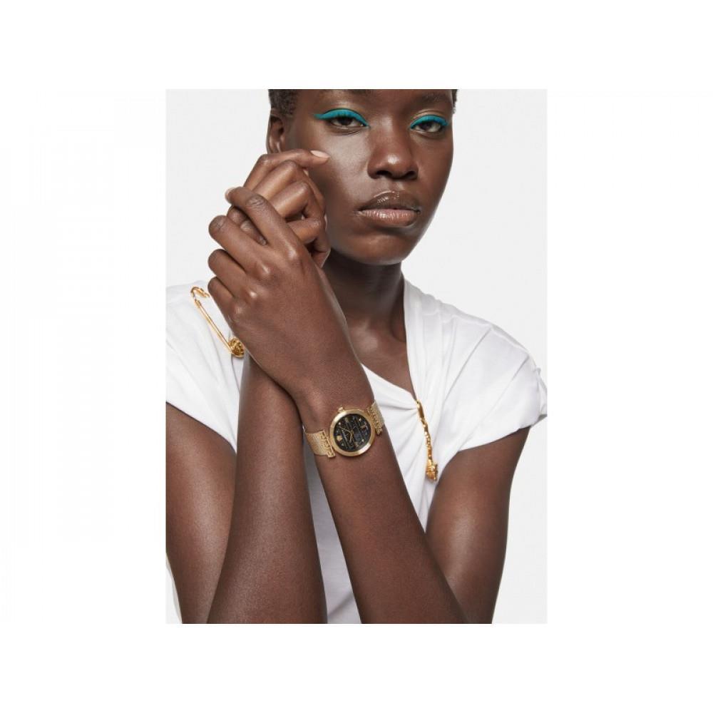  Shop Authentic Versace Meander Black Dial Gold Mesh Bracelet Watch for Women - VELW00720 - Luxxuri