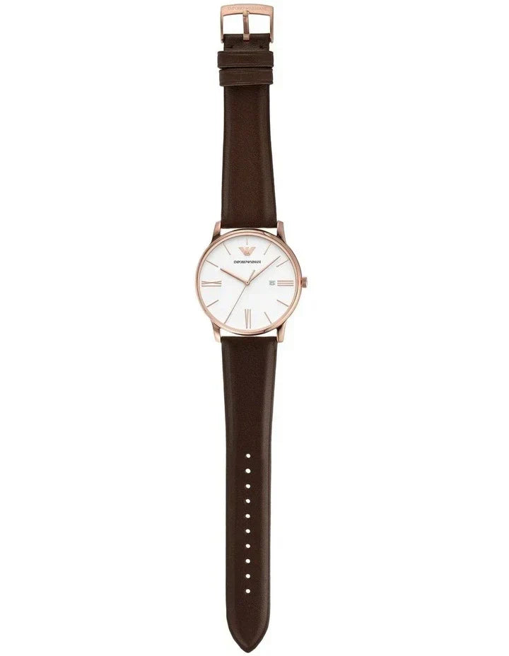  Shop Authentic Emporio Armani Minimalist Quartz White Dial Brown Leather Strap Watch For Men - AR11572 - Luxxuri